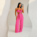 Conjunto Feminino Verão Top Cropped com Laço e Calça Pantalona Duna Elegante Leve Confortável