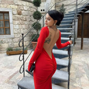 VESTIDO MIDI COSTA NUA MANGA LONGA SEM BOJO DETALHE LEVANTA BUM BUM MODA GRINGA FENDA