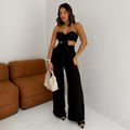Conjunto Feminino Verão Top Cropped com Laço e Calça Pantalona Duna Elegante Leve Confortável