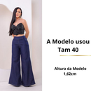 Calça Flare Feminina Widi Leg Jeans Escuro | Modelagem Confortável com Zíper Lateral e Cós Ajustável