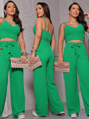 Conjunto Feminino Duna Pantalona e Cropped com Bojo | Alça Regulável | Alfaiataria Elegante