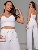 Conjunto Feminino Duna Pantalona e Cropped com Bojo | Alça Regulável | Alfaiataria Elegante