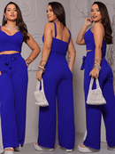 Conjunto Feminino Duna Pantalona e Cropped com Bojo | Alça Regulável | Alfaiataria Elegante