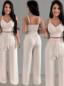 Conjunto Feminino Duna Pantalona e Cropped com Bojo | Alça Regulável | Alfaiataria Elegante