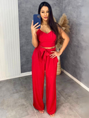 Conjunto Feminino Duna Pantalona e Cropped com Bojo | Alça Regulável | Alfaiataria Elegante