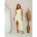 Vestido Midi uma Alça com Fenda Frontal e Zíper Invisível