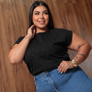 Blusa Feminina Manga Japonesa Detalhes em Strass 100% Algodão