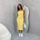 Vestido Midi Tomara que Caia Canelado - Elegância e Conforto em um Único Vestido! TECIDO ANARRUGA!