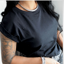 Blusa Feminina Manga Japonesa Detalhes em Strass 100% Algodão