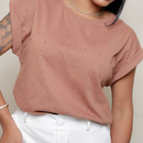 Blusa Feminina Manga Japonesa Detalhes em Strass 100% Algodão