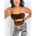 Cropped tomara que caia verão com franzidos abertura na barriga top verão