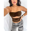 Cropped tomara que caia verão com franzidos abertura na barriga top verão