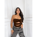 Cropped tomara que caia verão com franzidos abertura na barriga top verão