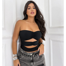 Cropped tomara que caia verão com franzidos abertura na barriga top verão