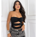 Cropped tomara que caia verão com franzidos abertura na barriga top verão