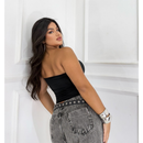 Cropped tomara que caia verão com franzidos abertura na barriga top verão