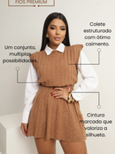 Conjunto Tricot Feminino Inverno Colete e Saia Plissada | Conjunto Trico Moda Feminina Inverno