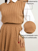 Conjunto Tricot Feminino Inverno Colete e Saia Plissada | Conjunto Trico Moda Feminina Inverno