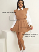 Conjunto Tricot Feminino Inverno Colete e Saia Plissada | Conjunto Trico Moda Feminina Inverno