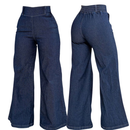 Calça Flare Feminina Widi Leg Jeans Escuro | Modelagem Confortável com Zíper Lateral e Cós Ajustável