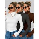 KIT 3 Blusas Feminina Manga Longa Gola Alta Cacharrel Segunda Pele