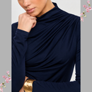 Blusa Feminina Elegante Marrom Manga Longa Suplex DRAPEADA Gola Alta Tendencia 2026 Blusinhas Moda
