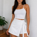 Short Saia Alfaiataria Feminino com Zíper e Laço Cintura Alta