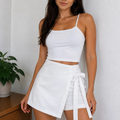 Short Saia Alfaiataria Feminino com Zíper e Laço Cintura Alta