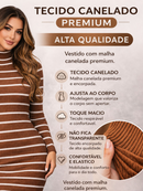 Vestido Feminino Midi Manga Longo Canelado Elegância e Conforto e Estilo Frio Inverno Moda Gringa