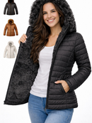Jaqueta Bobojaco Feminina Puffer Forrada Peluciada Original Capuz Removível Casaco de Frio Gominho Plus Size