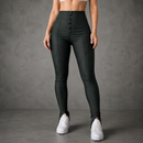 Calça Legging feminina Com Zíper Frontal E Nas Barras Tecido Power