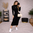 Vestido Feminino Midi Manga Longo Canelado Elegância e Conforto e Estilo Frio Inverno Moda Gringa