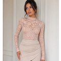 Body Feminino Manga Longa De Renda Floral Feminino Lançamento