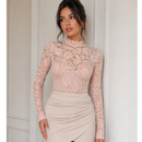 Body Feminino Manga Longa De Renda Floral Feminino Lançamento