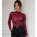 Body Feminino Manga Longa De Renda Floral Feminino Lançamento
