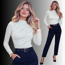 Blusa Feminina Elegante Marrom Manga Longa Suplex DRAPEADA Gola Alta Tendencia 2026 Blusinhas Moda