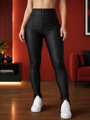 Calça Legging feminina Com Zíper Frontal E Nas Barras Tecido Power