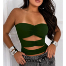 Cropped tomara que caia verão com franzidos abertura na barriga top verão