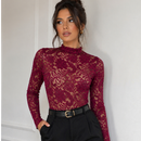 Body Feminino Manga Longa De Renda Floral Feminino Lançamento