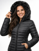 Jaqueta Bobojaco Feminina Puffer Forrada Peluciada Original Capuz Removível Casaco de Frio Gominho Plus Size