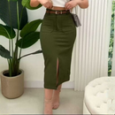 Saia Midi Feminina Modela Corpo Cintura Alta Elegante Trabalho Moda 2026