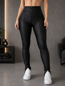 Calça Legging feminina Com Zíper Frontal E Nas Barras Tecido Power