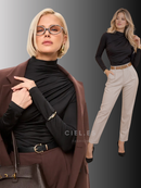 Blusa Feminina Elegante Marrom Manga Longa Suplex DRAPEADA Gola Alta Tendencia 2026 Blusinhas Moda
