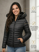 Jaqueta Bobojaco Feminina Puffer Forrada Peluciada Original Capuz Removível Casaco de Frio Gominho Plus Size