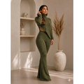Conjunto de frio 2 peças feminino ,blusa gola alta e ponta assimétrica com calça flare tecido malha rib grosso