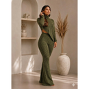 Conjunto de frio 2 peças feminino ,blusa gola alta e ponta assimétrica com calça flare tecido malha rib grosso