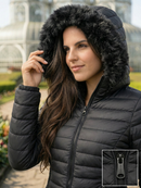 Jaqueta Bobojaco Feminina Puffer Forrada Peluciada Original Capuz Removível Casaco de Frio Gominho Plus Size