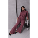 Conjunto de frio 2 peças feminino ,blusa gola alta e ponta assimétrica com calça flare tecido malha rib grosso