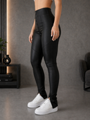 Calça Legging feminina Com Zíper Frontal E Nas Barras Tecido Power