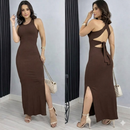 VESTIDO LONGO LAÇO NAS COSTAS COM FENDA E COM BOJO CANELADO ANA RUGA COSTA NUA